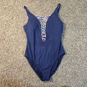 Lilly Pulitzer Navy One-Piece Swimsuit with Multicolor Lattice Detail
